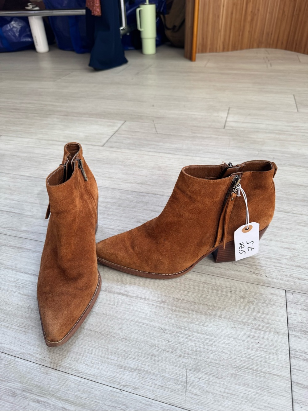 Women's Pointed-Toe Suede Ankle Boots in Cognac Sam Edelman